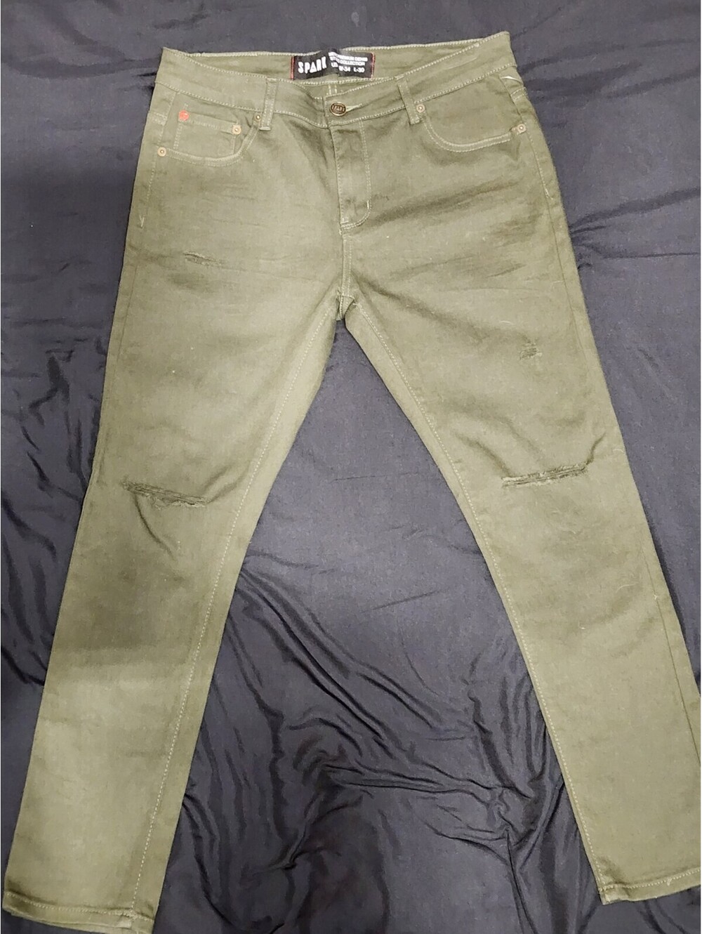 Spark Olive Green Men's Stretch Denim Jeans 98% Cotton 2% Spandex 5-Pocket